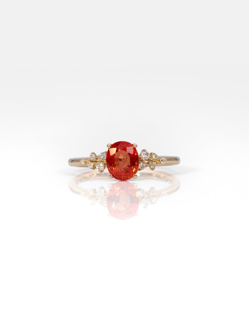 1.4Ct Padparadscha Sapphire Ring with Natural Diamond Accents in Solid 14K Gold